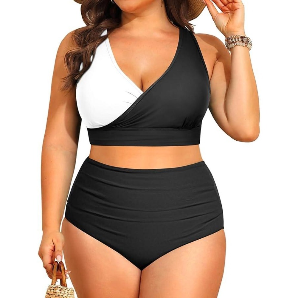 MSRP $35 Tempt Me Women's Plus Size 22W High Waisted Bikini Two Piece Swimsui